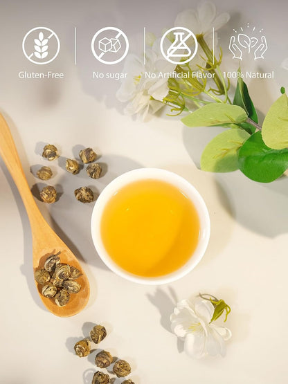 TeeLux Jasmine Pearls Green Tea, Handrolled Loose Leaf, Floral Aroma, 4 oz