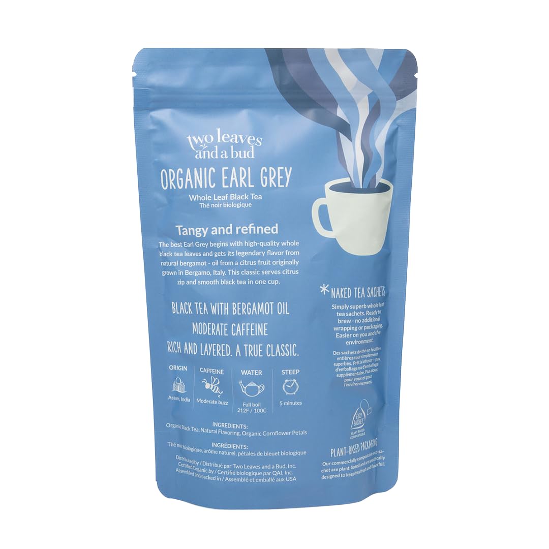 Two Leaves and a Bud Organic Earl Grey Naked Tea Sachets, 50 Ct (Pack of 1)