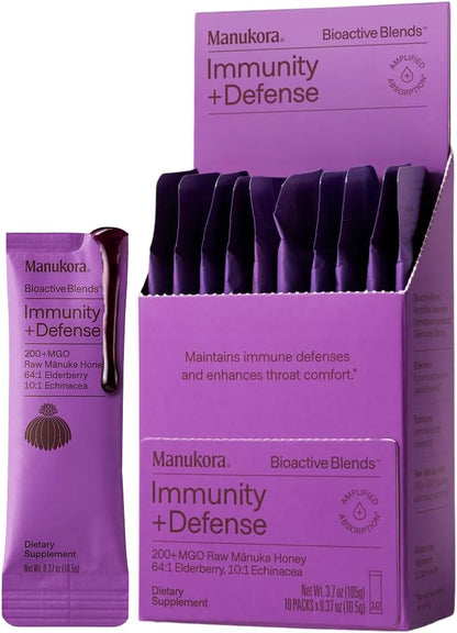 Manukora Immunity + Defense, Elderberry & Echinacea, Raw Manuka Honey