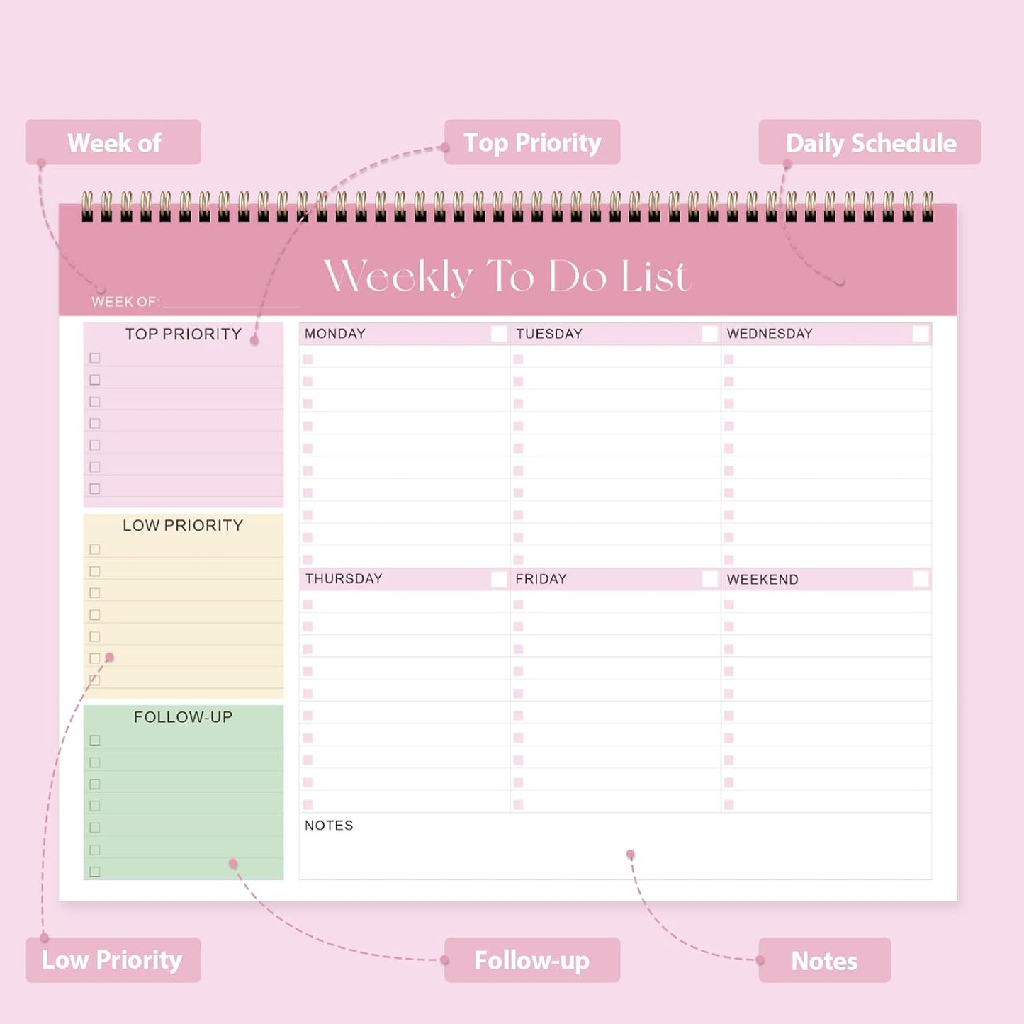 Weekly To Do List Notepad, Undated Planner with 52 Sheets (8.5''x11'') | Desk Accessories and Supplies, Women & Man, Home School & Work
