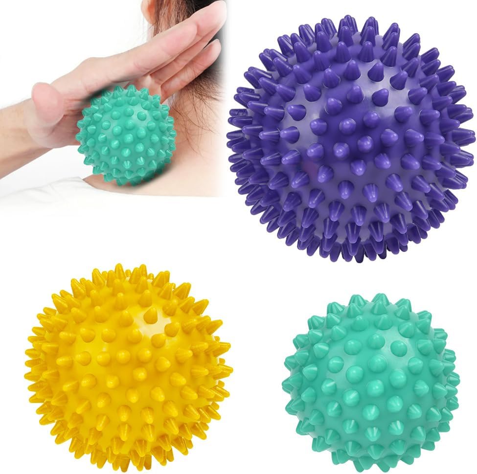 URAQT Spiky Massage Ball Set, 2 Pack Physical Therapy Massage Balls, Hard Lacrosse Ball & Spiky Massage Ball for Myofascial Release and Trigger Point Deep Tissue Massage (Blue)