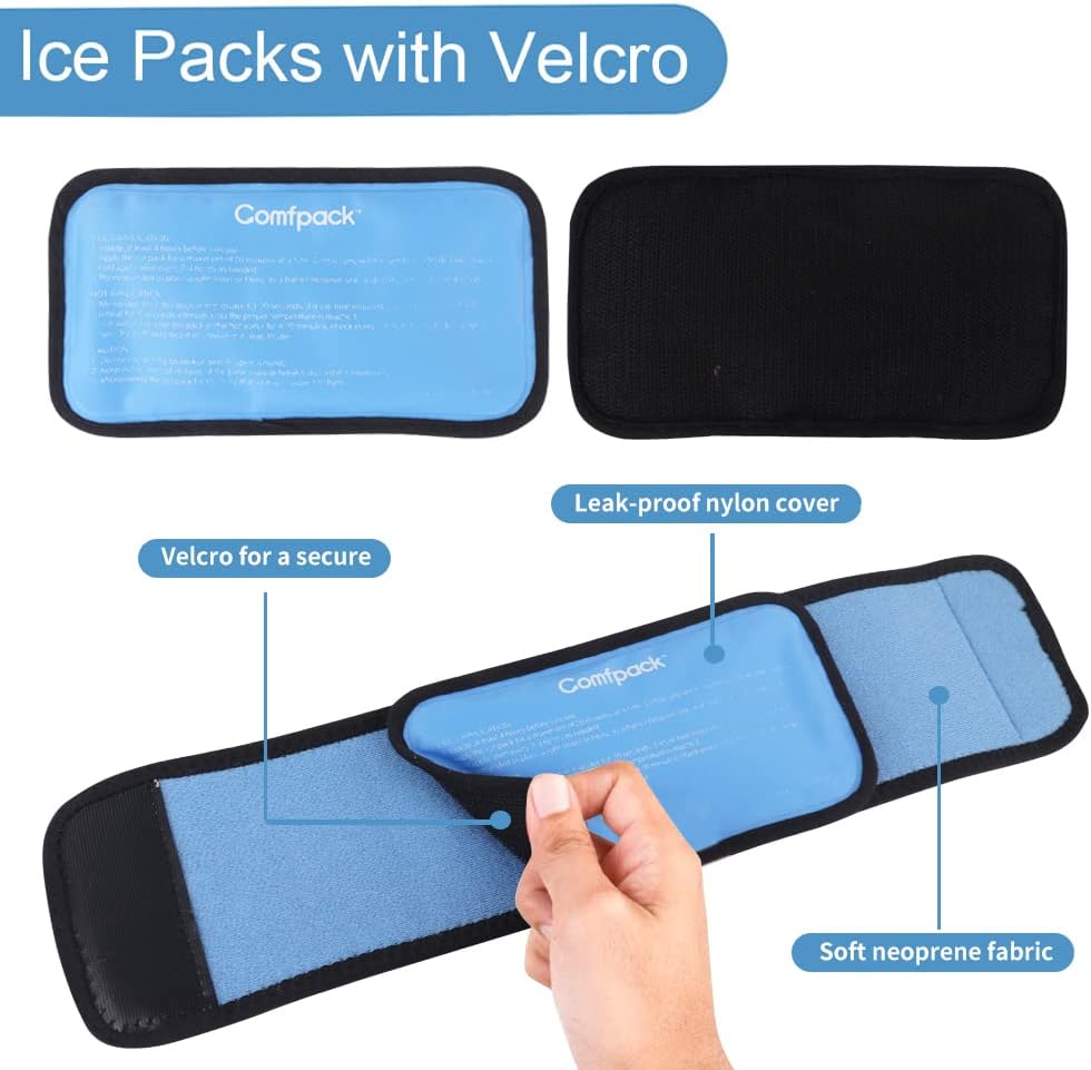 Comfpack Cold Therapy Wrap with 2 Packs for Pain Relief, Reusable Gel Ice Packs for Foot Plantar, Wrist, Ankle, Great for Sprains, Muscle Pain, Bruises, Injuries