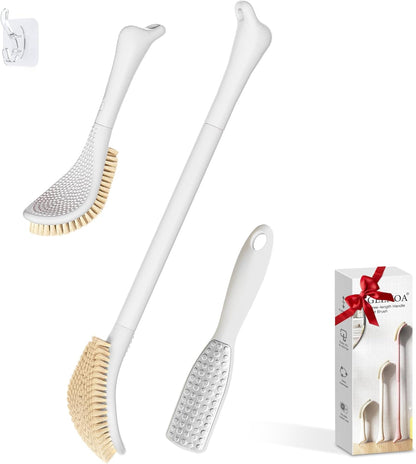 New Foot Brush with Adjustable Long Handle, 3-in-1 Foot Scrubber for Wet or Dry Brushing, 10.2’’- 27.5’’ Foot Scrub Brush for Senior, Pregnant, Disabled, or Injured, Gift-Box Packed(White)