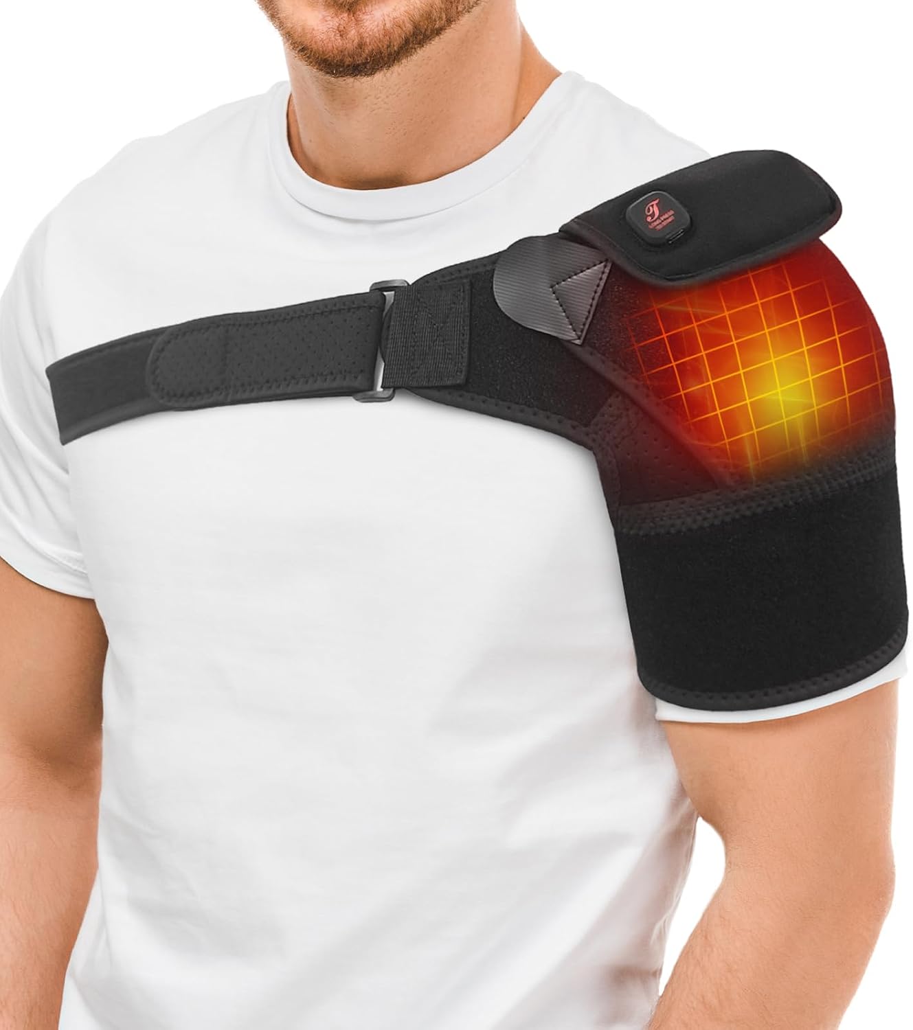Cordless Shoulder Heating Pad, Heated Shoulder Brace for Rotator Cuff Frozen, 3 Heat Levels, 3000mAh Rechargeable Battery, Shoulder Wrap for Pain Relief Deep Tissue for Men Women (Black)