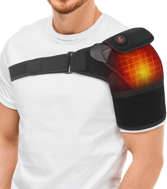 Cordless Shoulder Heating Pad, Heated Shoulder Brace for Rotator Cuff Frozen, 3 Heat Levels, 3000mAh Rechargeable Battery, Shoulder Wrap for Pain Relief Deep Tissue for Men Women (Black)