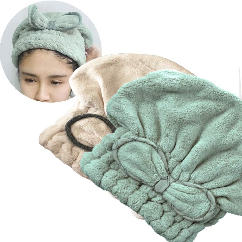 Jseng 2PC Microfiber Hair Drying Caps, Extrame Soft & Ultra Absorbent, Fast Drying Hair Turban Wrap Towels Shower Cap for Girls and Women