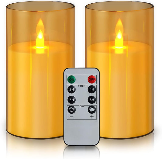 wemarry Flameless Candles 4" 5" 6" Acrylic Glass Pillars 3" Diameter Battery Operated Flickering Candles Include 8-Key Remote with Timer Function 400+ Hours (Gray, Warm Light 3 Pack)