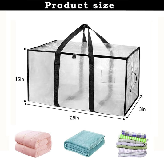 Moving Bags Extra Large - Heavy Duty Storage Totes with Wrap-Around Handles & Reinforced Zippers - Foldable Moving Box Alternative, Water-Resistant for Dorm, Closet & Under Bed Storage (Clear)
