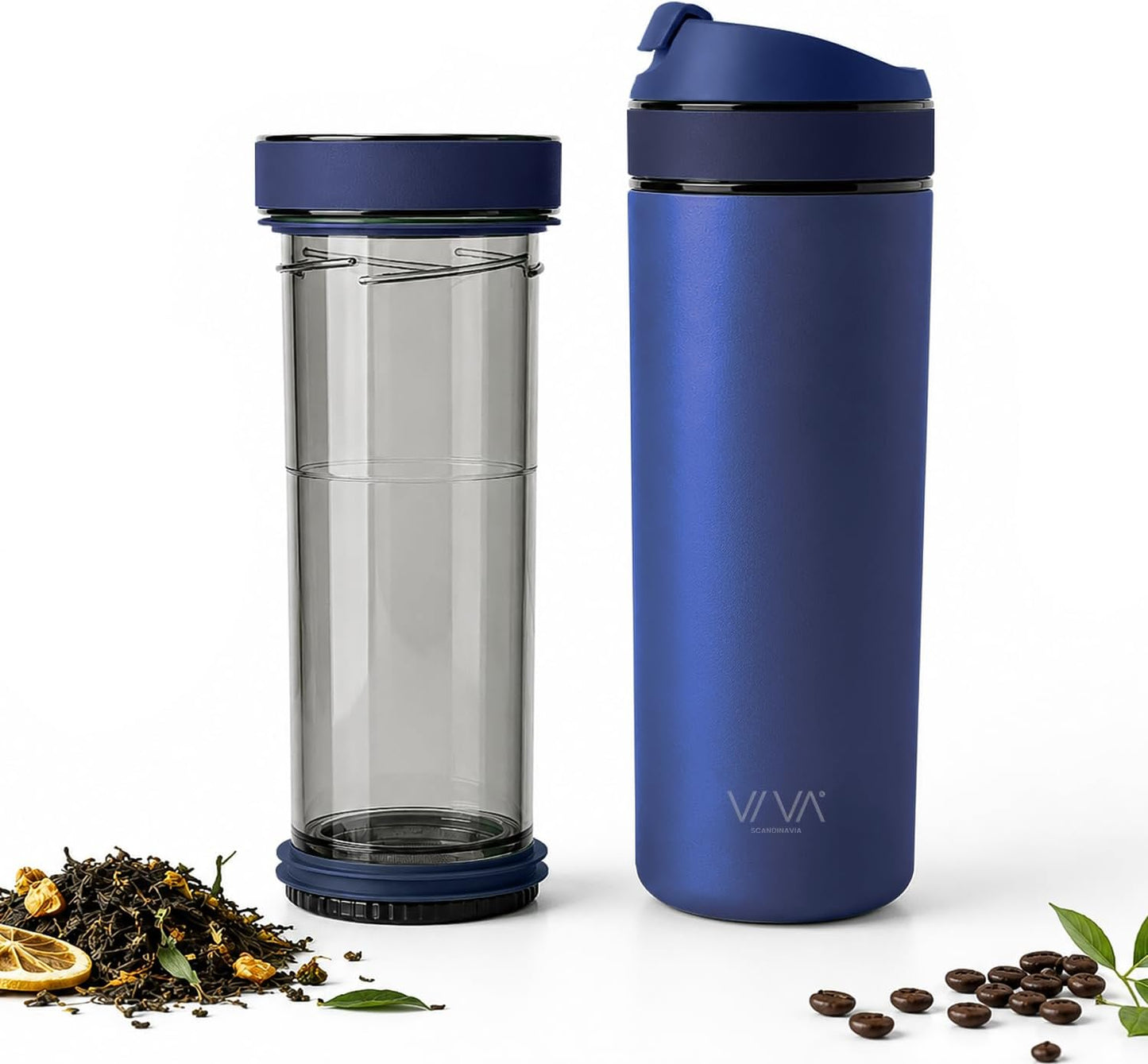 VIVA Recharge Tea Infuser Bottle, 16 oz Insulated Stainless Steel Travel Tea Tumbler with Infuser for Loose Leaf, Hot & Cold Tea & Coffee, Patented Steep Control, Leak-Resistant Lid - Mustard