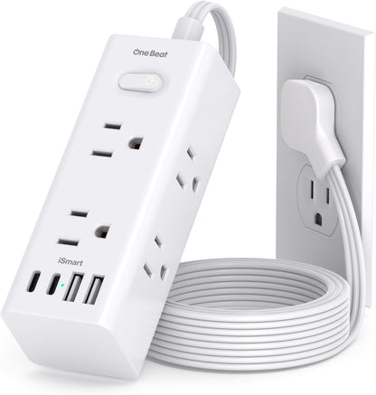 One Beat 10Ft Extension Cord with Multiple Outlets,Flat Plug Power Strip
