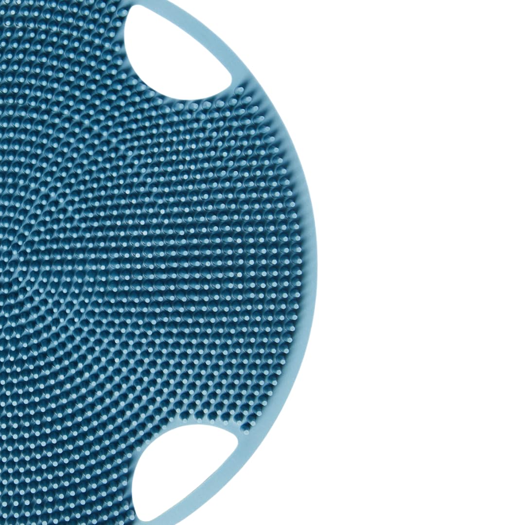 Boie USA Flat Body Scrubber - Soft Silicone-Like Exfoliating Shower Scrubber & Body Cleansing Brush - Stick-to-Wall Loofah Replacement - Antimicrobial Exfoliator for All Skin Types (Blue)