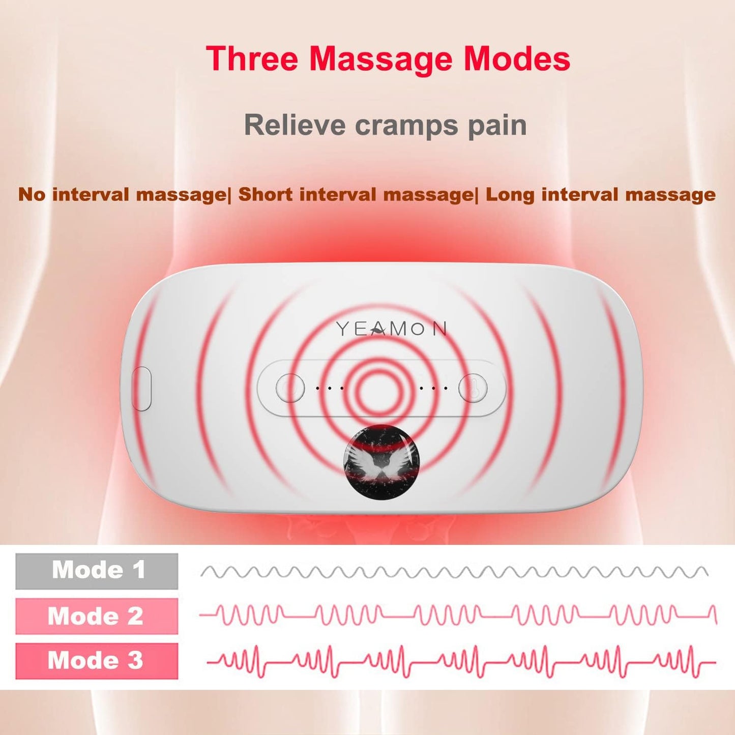 Portable Cordless Heating Pad, Electric Waist Belt Device, Fast Heating Pad with 3 Heat Levels and 3 Massage Modes, Back or Belly Heating Pad, Gift for Her, Women and Girl
