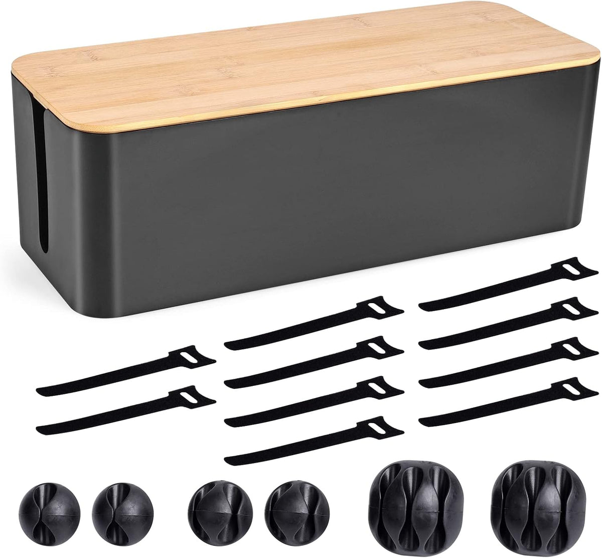 Tuwechen Cable Management Box, Wooden Style Large Cord Organizer Box