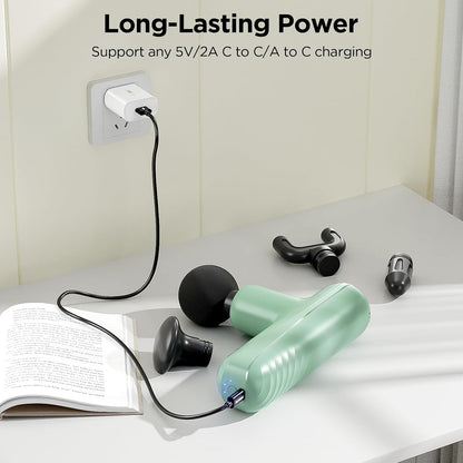 Mini Massage Gun, Powerful Handheld Muscle Massager for Muscle Relaxation, Deep Tissue Percussion Small Massage Gun Travel Massager with 4 Massage Heads Silent Brushless Motor, Black