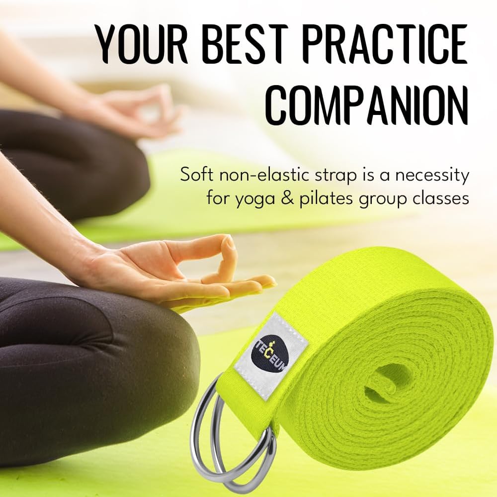 TECEUM 2 IN 1 Yoga & Mat Strap for Stretching – Cotton – 6/8/10 ft