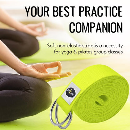 TECEUM 2 IN 1 Yoga & Mat Strap for Stretching – Cotton – 6/8/10 ft