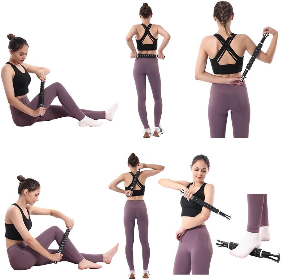 Muscle Roller Massage Roller Stick- Deep Tissue Fascia Blaster for Myofascial Pain Relief, Lymphatic Drainage & Body Sculpting, Handheld Physical Therapy & Recovery Tool (Pink black-18 inch)