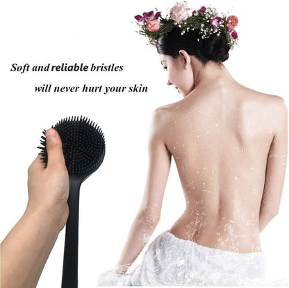 Long Handle Silicone Body Scrubber for Shower, Dual-Sided Back Scrubber Brush with Soft Bristles&Massage Nodes, Exfoliating Bath Brush for Hard to Reach Areas, Easy to Clean & Quick Dry, for Daily Use