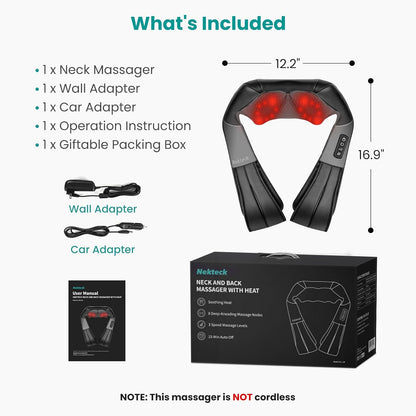 Nekteck Shiatsu Neck Massager with Heat for Pain Relief Deep Tissue, 2026 Upgraded 3D Back Shoulder Kneading Massage Pillow, Body Muscle Relaxation Tools Gifts for Him Her, Blue (NOT Cordless)