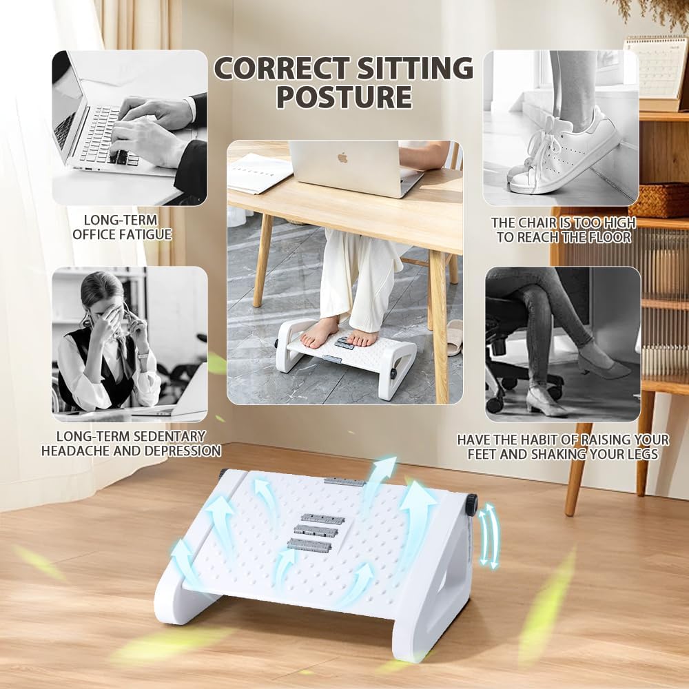 CasaZenith Foot Rest, Six Heights Adjustable Foot Rest for Under Desk at Work, Ergonomic Foots Stool for Under Office Desks, Under Desk Footrest with Foot Massage Roller, Chair Footrest for Leg Rests