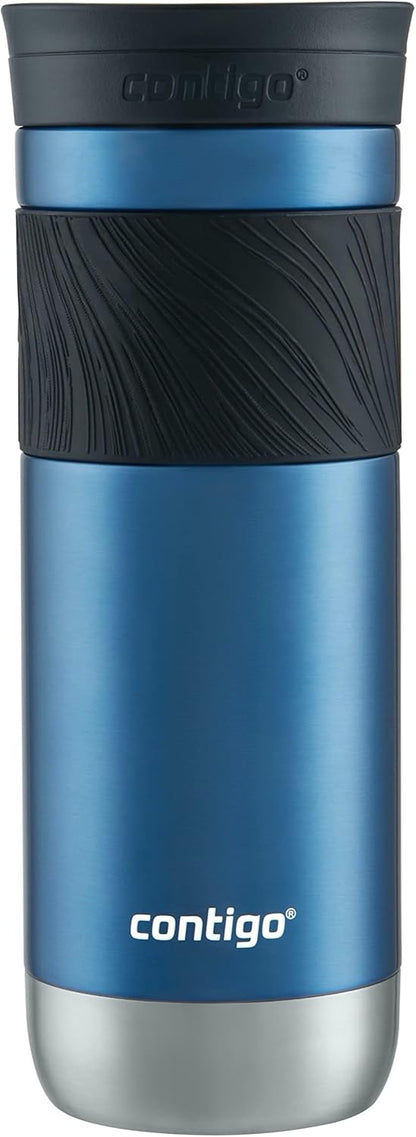 Contigo SNAPSEAL Insulated Stainless Steel Travel Mug with Grip 20oz. Blue Corn Transparent Satin & Midnight Berry