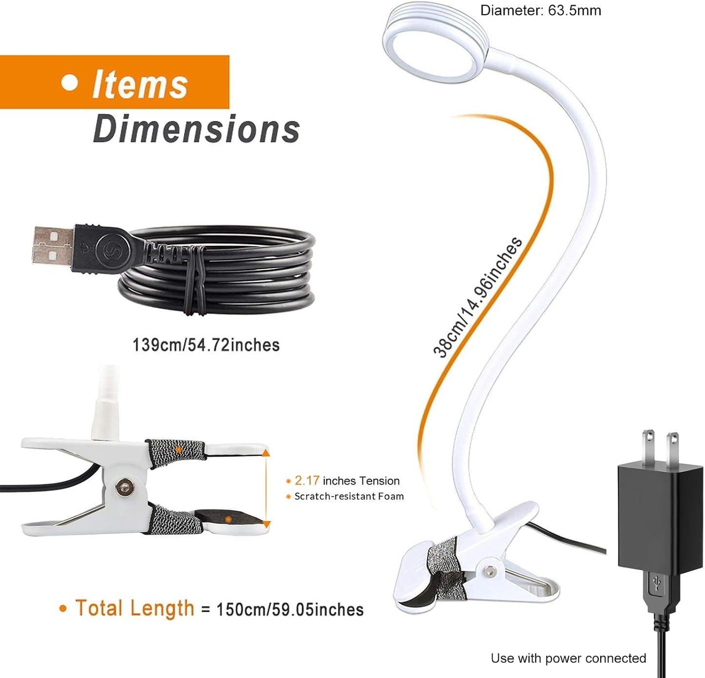 LEPOWER Clip on Light/Reading Lights/Book Light/Desk Lamp Color Changeable/Night Lights Clip on for Desk, Bed Headboard and Computers, Adapter Included (Black) Metal
