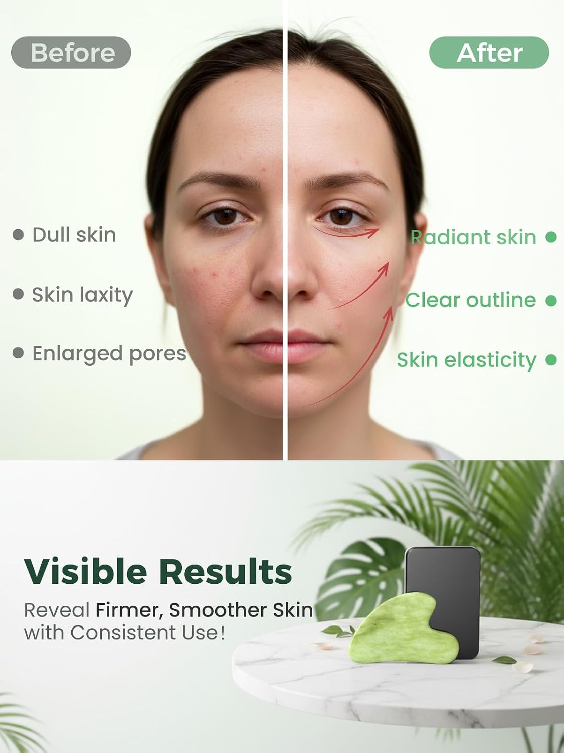 Face Roller & Gua Sha Facial Tools, Face Massager for Self Care, Jade Roller for face, Jawline Sculpting and Puffiness Reducing