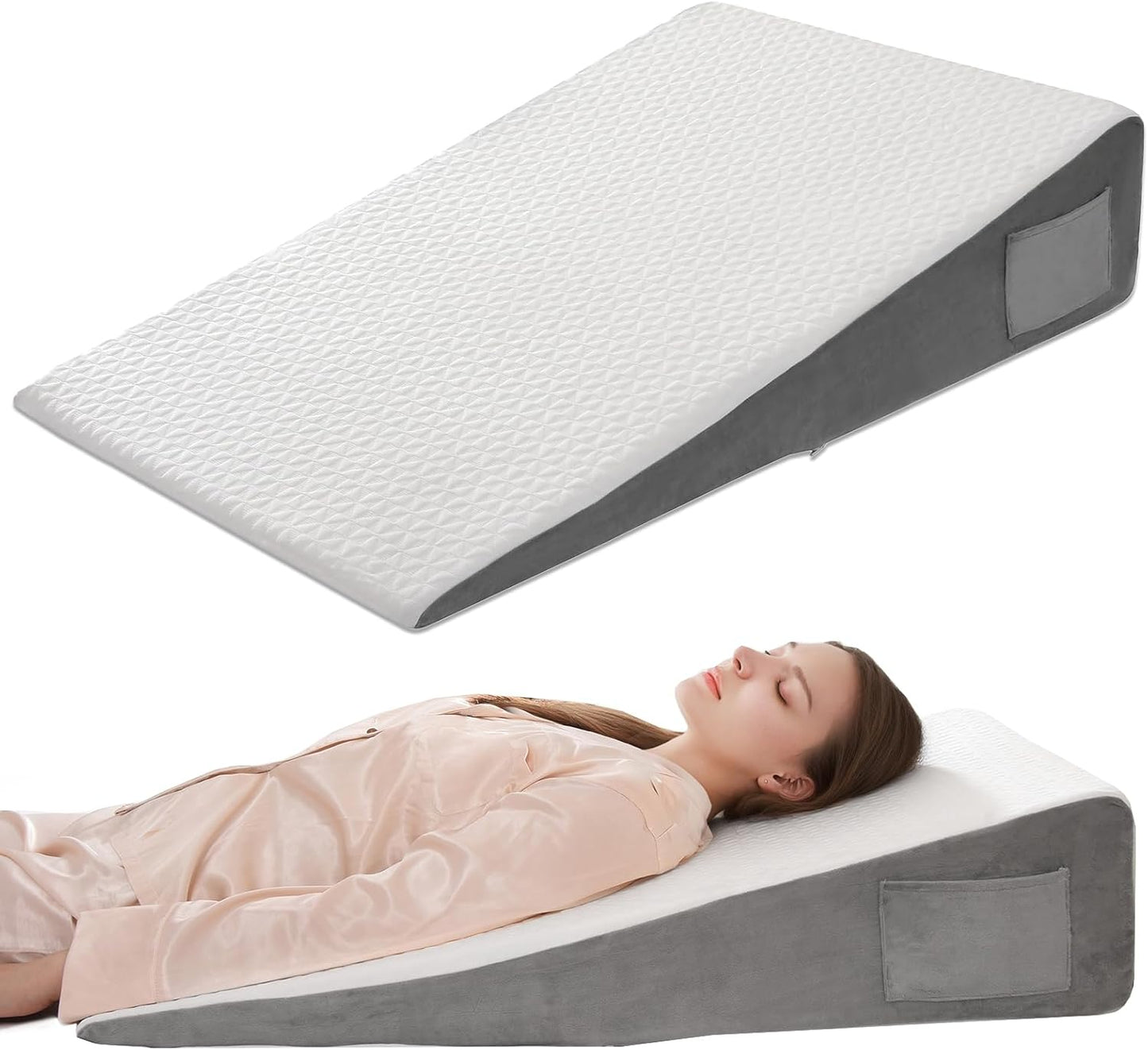 Vekkia 34" Extra-Long Wedge Pillow, 5.5" Bed Wedge Pillow for Sleeping,Gray