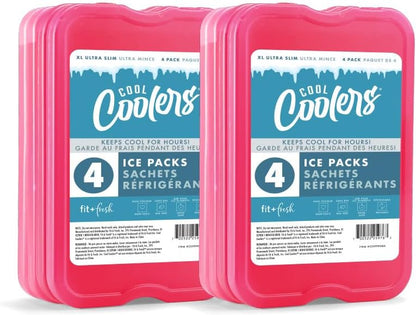Cool Coolers by Fit & Fresh 4 Pack XL Slim Ice Packs, Quick Freeze Space Saving Reusable Ice Packs for Lunch Boxes or Coolers