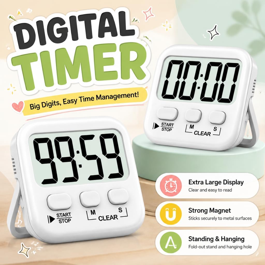 Antonki 2 Pack Digital Timer for Kids Classroom Kitchen Timers for Cooking