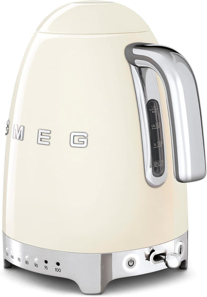 SMEG Variable Temperature Electric Kettle 1.7L (7 Cup), Stainless Steel Tea & Coffee Kettle, Fast Boil, Adjustable Temp 122°F–212°F, Keep Warm, Auto Shut-Off, 360° Base, Retro Style-Black
