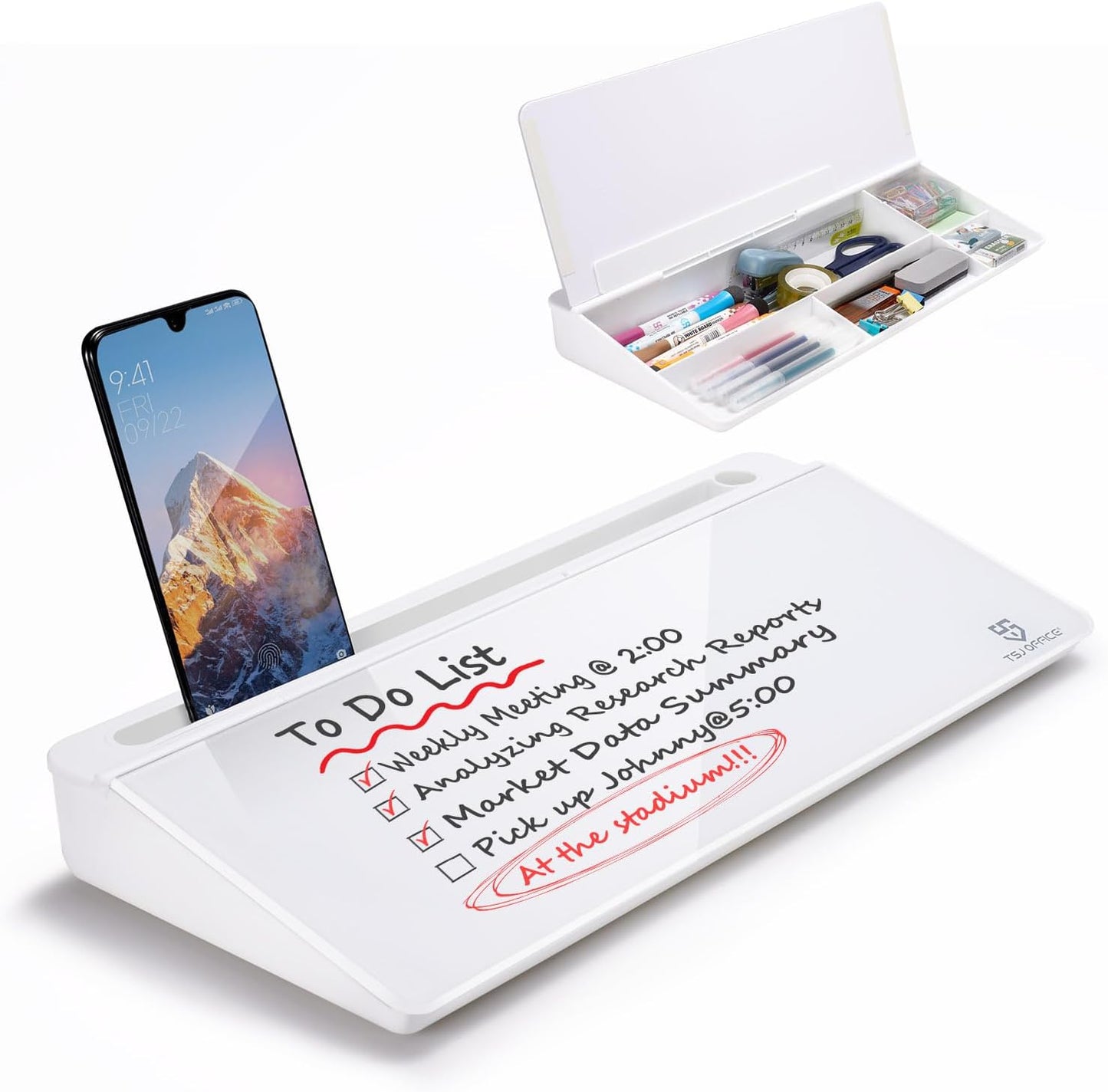 TSJ OFFICE Whiteboard Weekly Dry-Erase-Board - Desktop White Board Calendar Desk Organizers with Accessories Computer Keyboard Stand with Drawer, for Office, Home, School Supplies - White Calendar
