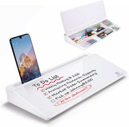 TSJ OFFICE Whiteboard Weekly Dry-Erase-Board - Desktop White Board Calendar Desk Organizers with Accessories Computer Keyboard Stand with Drawer, for Office, Home, School Supplies - White Calendar