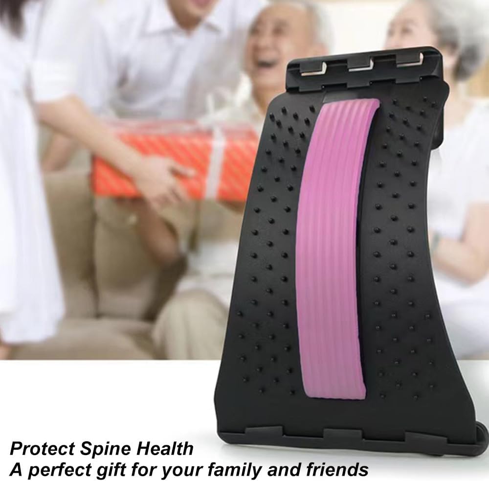 Back Stretcher for Lower Back Pain Relief, 4 Level Adjustable Lumbar Cracker Board Massager, Stretching Device for Scoliosis, Sciatica (Purple)