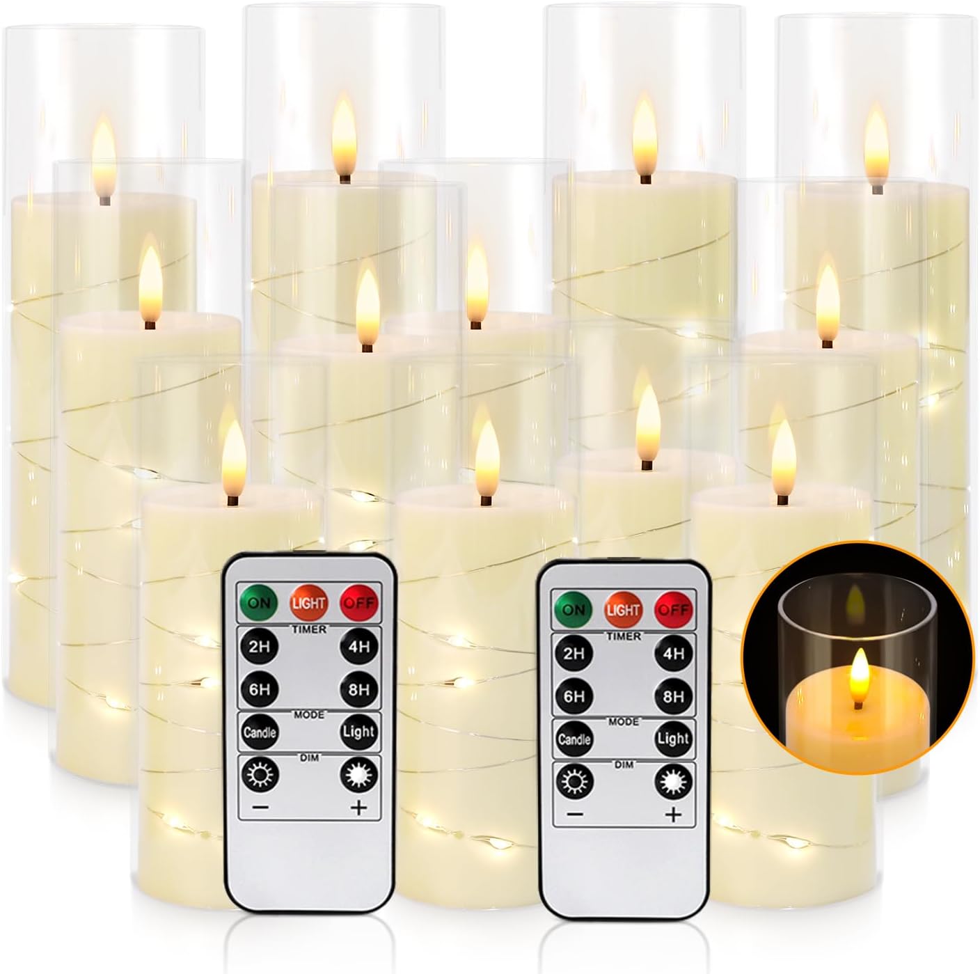 YOROXRG Set of 24 Waterproof Outdoor Flameless Candles, LED Candles with 4 Remote and Timer,(H 4" 5" 6" x D 2.2"),for Halloween Wedding Festiv