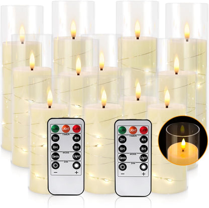 YOROXRG Set of 24 Waterproof Outdoor Flameless Candles, LED Candles with 4 Remote and Timer,(H 4" 5" 6" x D 2.2"),for Halloween Wedding Festiv