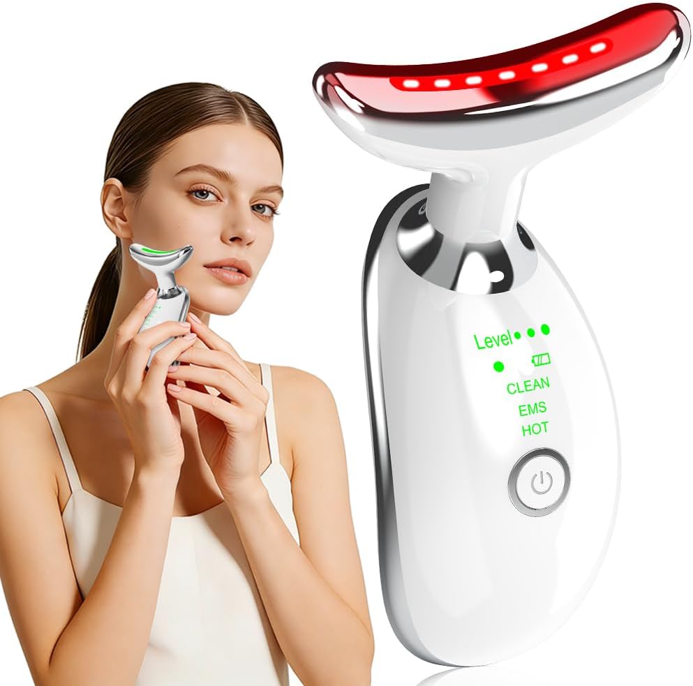 Face and Neck Massager, Facial Sculpting Tool with Smart Vibration, Red-Light and EMS Modes, Heat Gua Sha Facial Tools for Women Daily Home Use (Pink)