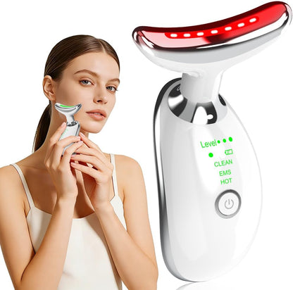 Face and Neck Massager, Facial Sculpting Tool with Smart Vibration, Red-Light and EMS Modes, Heat Gua Sha Facial Tools for Women Daily Home Use (Pink)