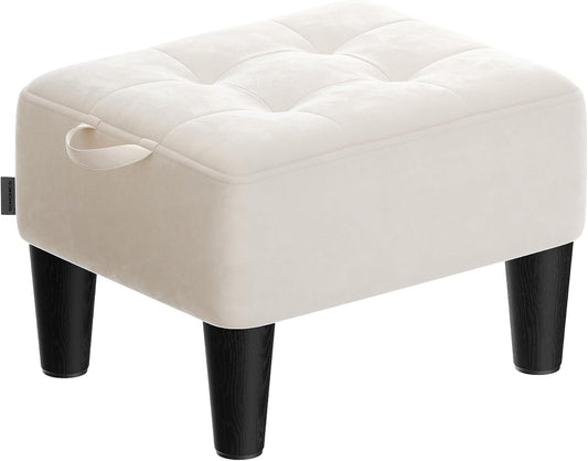 SONGMICS Foot Stool with Legs, Small Footstool Ottoman, Linen-Look Fabric Seat with Thick Cushion, for Living Room, Bedroom, Entryway, 330 lb Weight Capacity, Dark Gray ULOM502G01