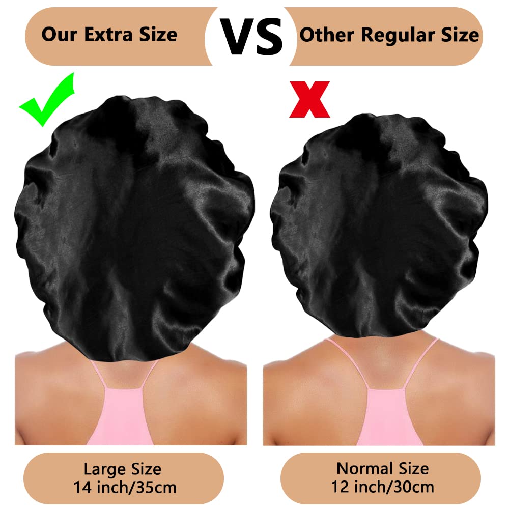 3PCS Extra Large Satin Bonnets for Sleeping, Hair Bonnets for Black Women Braids Curly Hair, C