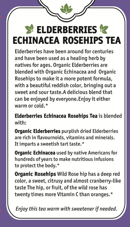 Herbal Cup Ayurveda Elderberries Tea, No Caffeine Organic Herbal Teas (Organic Echinacea Rosehips, 16 Count (Pack of 6))