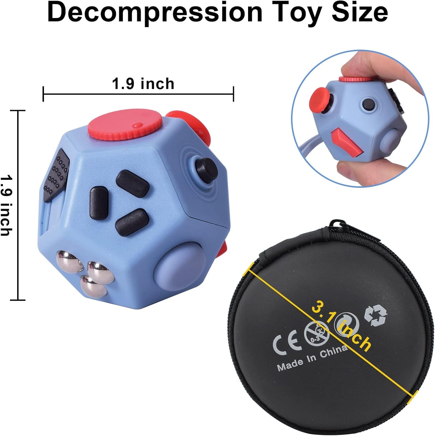 UOOEFUN Small Fidget Toys,12 Sided Fidget Toys,Mini Cube Toys Relief Stress,Autism and Anxiety Depression Anti for Kids Adults Improve Focus (Grey)