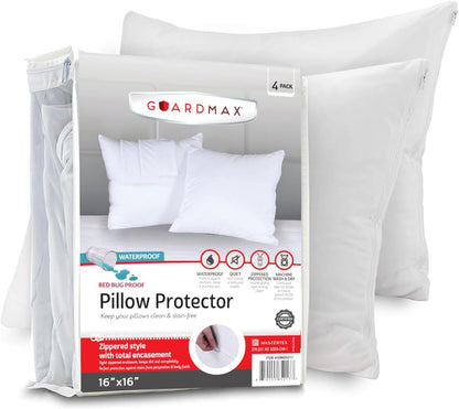 Guardmax Jersey Knitted Pillow Protector with Zipper Standard Size - 4 Pack -100% Waterproof, Bed Bug Proof, Dust Mite Proof, & Hypoallergenic Pillow Covers - Premium Zippered Pillow Cases. (20 X 26)
