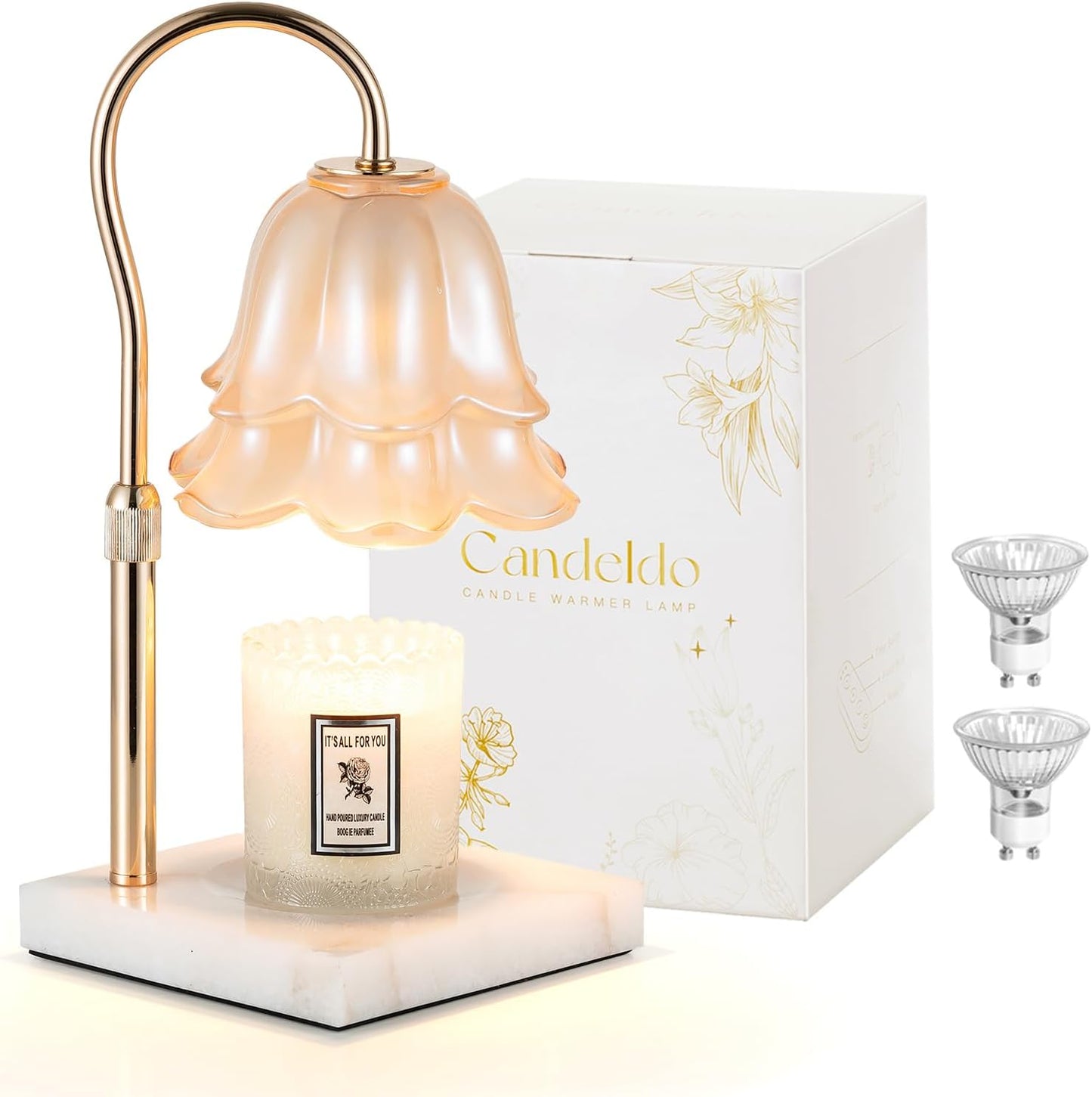Candeldo Candle Warmer Lamp with Timer: Flower Gold Candle Lamps Height Adjustable Wax Melt House Warming Gifts New Home Decor Mothers Day Birthday Gift for Women Mom