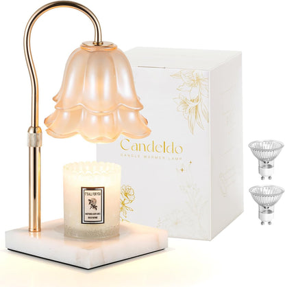 Candeldo Candle Warmer Lamp with Timer: Flower Gold Candle Lamps Height Adjustable Wax Melt House Warming Gifts New Home Decor Mothers Day Birthday Gift for Women Mom