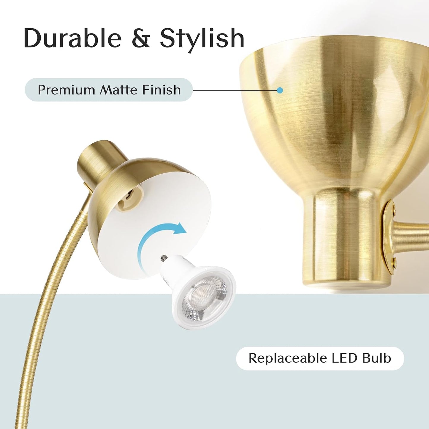 Solfres Patented Innovative Design Headboard Reading Light. No Drilling Golden Book Light for Bedtime Reading. Dimmable LED Book Reading Lamp with Bulb. Movable & Flexible, Black