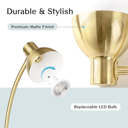 Solfres Patented Innovative Design Headboard Reading Light. No Drilling Golden Book Light for Bedtime Reading. Dimmable LED Book Reading Lamp with Bulb. Movable & Flexible, Black