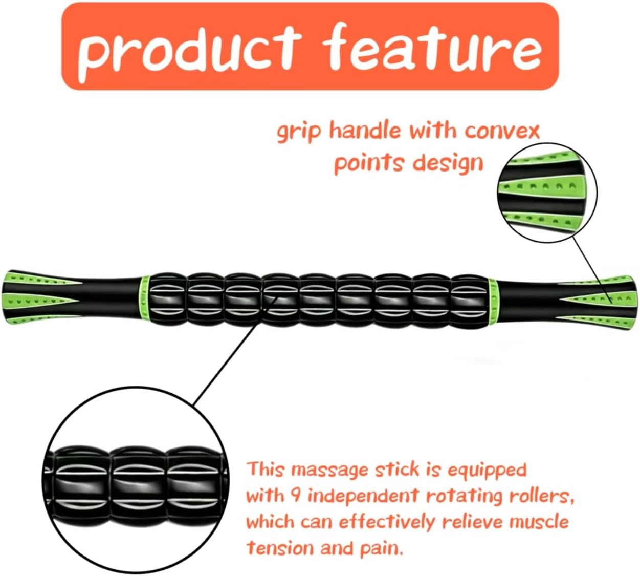 Muscle Roller Stick - A Full-Body Massage Roller that Can Relieve Muscle Soreness, Cramps and Tension After Exercise. It is a Handheld Physical Therapy and Recovery Tool（Black and Purple）