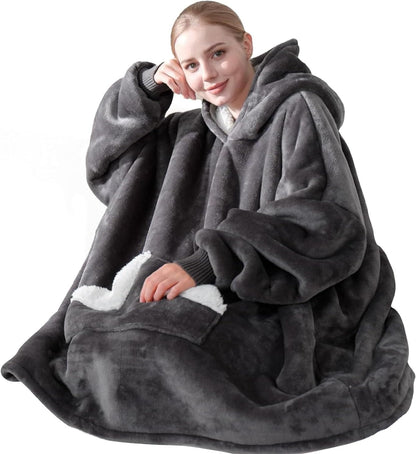 Touchat Wearable Blanket Hoodie, Oversized Sherpa Blanket Sweatshirt with Hood Pocket and Sleeves, Super Soft Warm Plush Hooded Blanket for Adult Women Men, One Size Fits All (Pink)