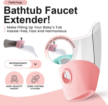 Bath Helper - Bath Tub Faucet Extender - Guides Water Directly from Faucet to Baby Bath Tub Without Excessive Water Waste and Splashing (Clear White)